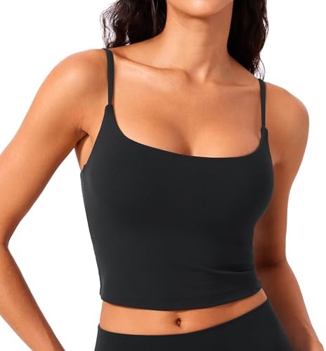 CRZ YOGA Butterlift Womens Scoop Neck Longline Sports Bra - U Back Adjustable Straps Workout Crop Tank Top with Built in Pads