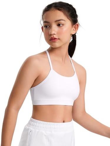 CRZ YOGA Butterluxe Girls Sports Bra - Spaghetti Strap Y Back Racerback for Teens Kids Training Yoga Comfort Crop Top
