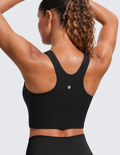 CRZ YOGA Butterluxe Racerback Longline Sports Bras For Women - High Neck Padded Crop Workout Tank Top With Built In Pads