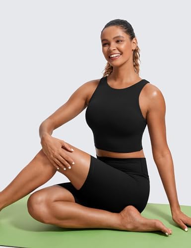 CRZ YOGA Butterluxe Racerback Longline Sports Bras For Women - High Neck Padded Crop Workout Tank Top With Built In Pads