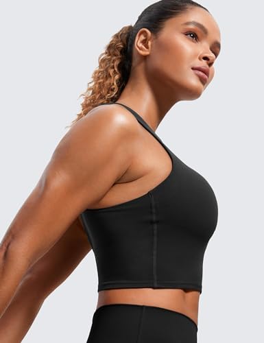 CRZ YOGA Butterluxe Racerback Longline Sports Bras For Women - High Neck Padded Crop Workout Tank Top With Built In Pads