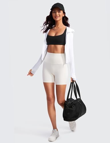 CRZ YOGA Butterluxe Spaghetti Strap Sports Bras For Women - Square Neck Yoga Wireless Low Coverage Padded Cami Crop Top