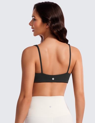 CRZ YOGA Butterluxe Spaghetti Strap Sports Bras For Women - Square Neck Yoga Wireless Low Coverage Padded Cami Crop Top