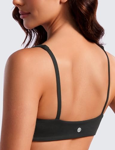 CRZ YOGA Butterluxe Spaghetti Strap Sports Bras For Women - Square Neck Yoga Wireless Low Coverage Padded Cami Crop Top