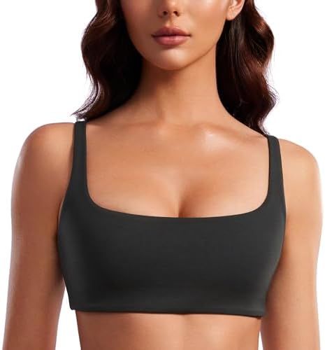 CRZ YOGA Butterluxe Spaghetti Strap Sports Bras for Women - Square Neck Yoga Wireless Low Coverage Padded Cami Crop Top
