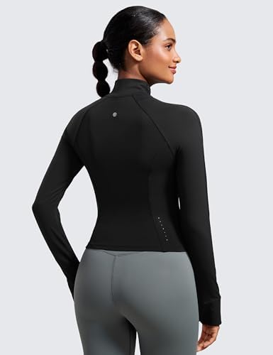 CRZ YOGA Butterluxe Womens Cropped Slim Fit Workout Jacket Weightless Track Athletic Full Zip Up Tops With Thumb Holes