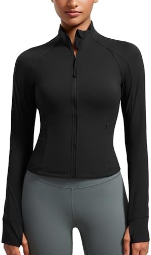 CRZ YOGA Butterluxe Womens Cropped Slim Fit Workout Jacket Weightless Track Athletic Full Zip Up Tops with Thumb Holes