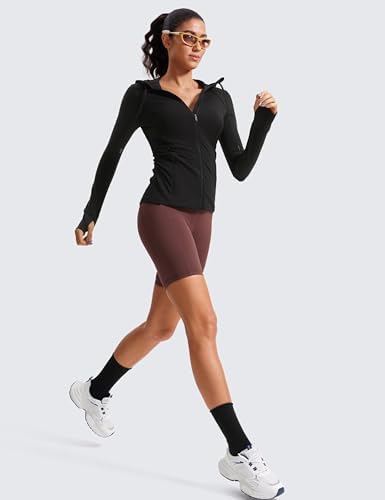 CRZ YOGA Butterluxe Womens Hooded Workout Jacket Athletic Running Zip Up With Back Mesh Vent And Thumb Holes