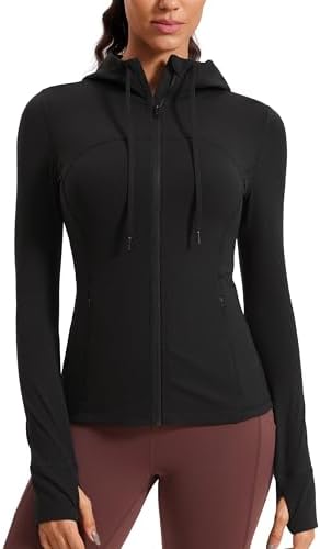 CRZ YOGA Butterluxe Womens Hooded Workout Jacket Athletic Running Zip Up with Back Mesh Vent and Thumb Holes