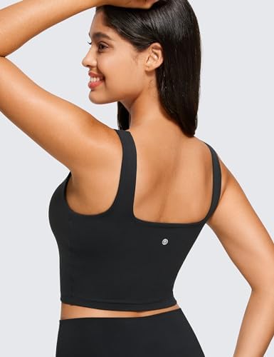 CRZ YOGA Butterluxe Womens Square Neck Longline Sports Bra - Workout Crop Tank Tops Padded Yoga Camisole With Built In Pads