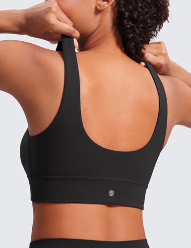 CRZ YOGA Butterluxe Womens U Back Sports Bra - Scoop Neck Padded Low Impact Yoga Clothes Workout Crop Top With Built In Pads