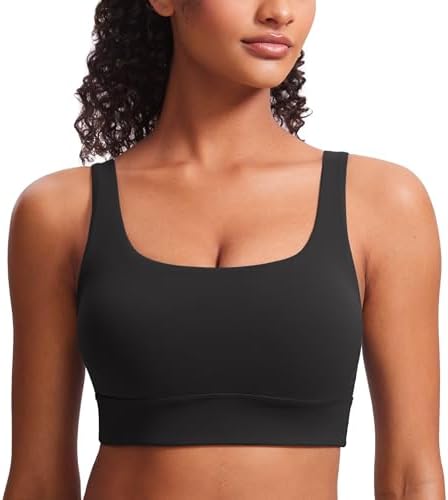 CRZ YOGA Butterluxe Womens U Back Sports Bra - Scoop Neck Padded Low Impact Yoga Clothes Workout Crop Top with Built in Pads