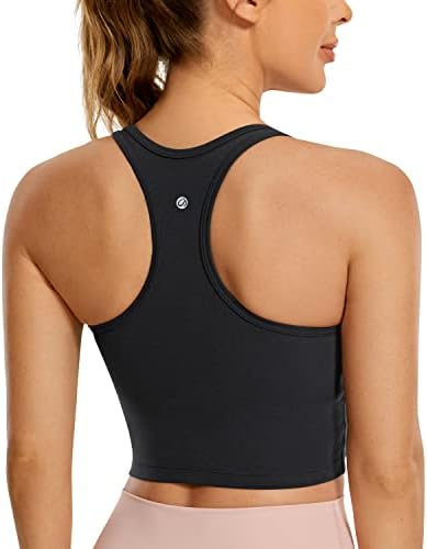 CRZ YOGA Butterluxe Womens Y-Back Racerback Longline Sports Bra - Padded Scoop Neck Workout Crop Tank Top with Built in Pads