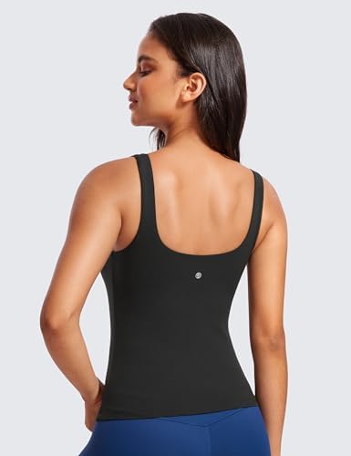 CRZ YOGA Butterluxe Workout Tank Tops For Women U Neck Padded Crop Tops Athletic Camisole Tops With Built In Bra