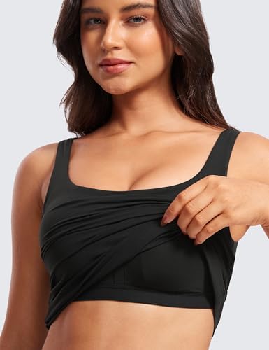CRZ YOGA Butterluxe Workout Tank Tops For Women U Neck Padded Crop Tops Athletic Camisole Tops With Built In Bra