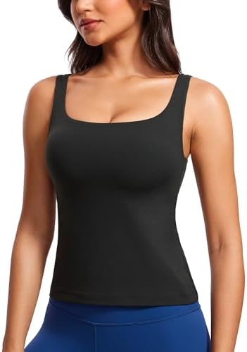 CRZ YOGA Butterluxe Workout Tank Tops for Women U Neck Padded Crop Tops Athletic Camisole Tops with Built in Bra