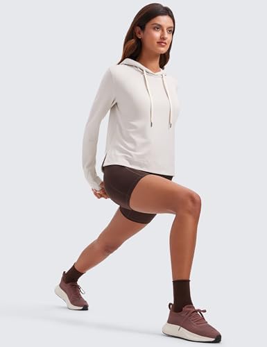 CRZ YOGA Cloud Jersey Pullover Hoodies For Women Long Sleeve Hooded Workout Sweat Shirts Casual Yoga Tops With Thumb Holes