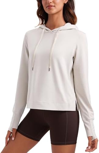 CRZ YOGA Cloud Jersey Pullover Hoodies for Women Long Sleeve Hooded Workout Sweat Shirts Casual Yoga Tops with Thumb Holes