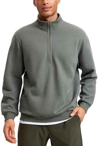 CRZ YOGA Fleece Lined Half Zip Sweatshirts for Men Mock Neck Pullover Sweat Shirts Casual Workout Daily Sweaters