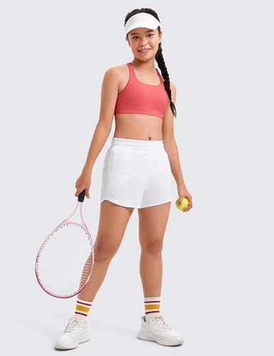 CRZ YOGA Girls Athletic Shorts With Zipper Pocket For Teens Kids Running Workout Casual Tennis Soccer Lightweight Liner