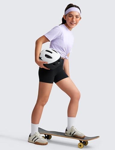 CRZ YOGA Girls Butterluxe Athletic Biker Shorts - Kids Teen High Waist Lounge Active Dance Yoga Running Buttery Soft