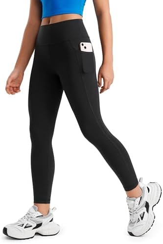 CRZ YOGA Girls Butterluxe Athletic Leggings with Pockets - High Waist Lounge Kids Teen Pants Yoga Active Dance Running Tights