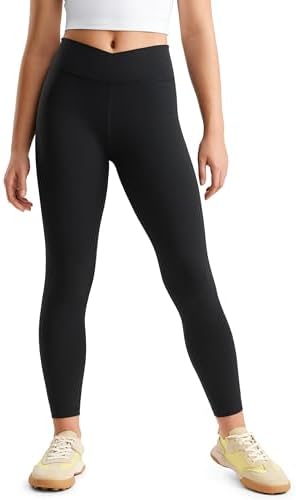CRZ YOGA Girls Butterluxe Crossover Athletic Leggings - High Waist V Cross Kids Lounge Pants Yoga Active Dance Running Tights