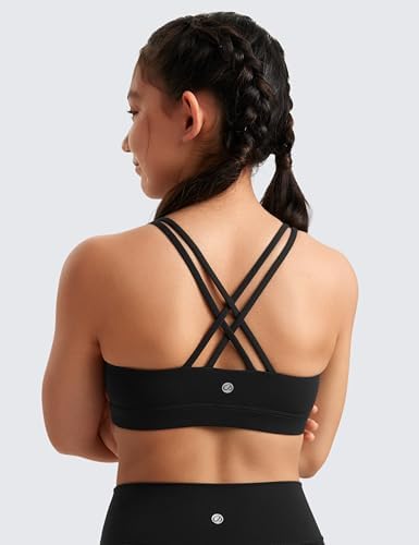 CRZ YOGA Girls Butterluxe Training Bra - Strappy Scoop Neck For Teens Kids Yoga Sports Comfort Dance Crop Top