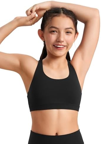 CRZ YOGA Girls Butterluxe Training Bra - Strappy Scoop Neck for Teens Kids Yoga Sports Comfort Dance Crop Top