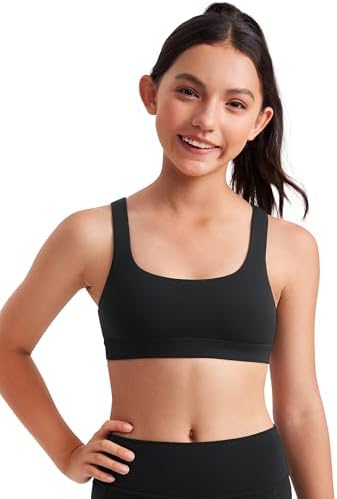 CRZ YOGA Girls Butterluxe Training Sports Bra - Scoop Neck U Back for Teens Kids Yoga Dance Crop Top