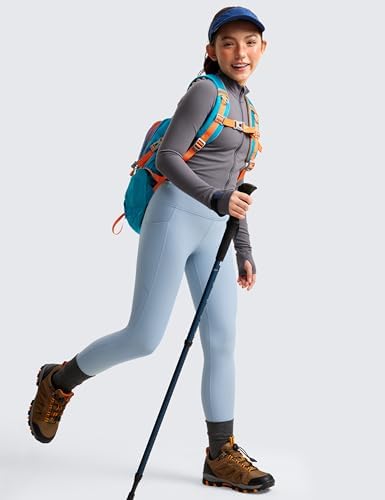 CRZ YOGA Girls Thermal Fleece Lined Athletic Leggings Water Resistant High Waist Warm Winter Kids Lounge Pants Side Pockets