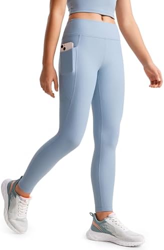 CRZ YOGA Girls Thermal Fleece Lined Athletic Leggings Water Resistant High Waist Warm Winter Kids Lounge Pants Side Pockets