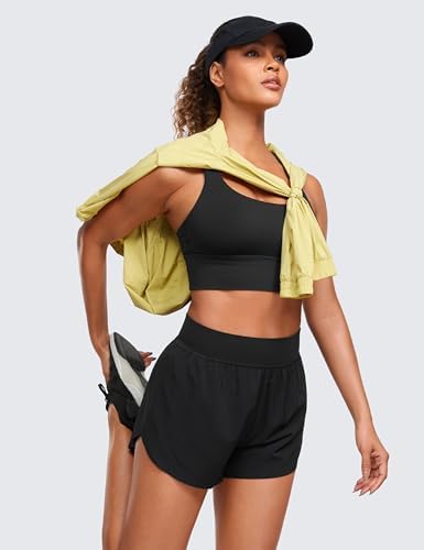 CRZ YOGA High Waisted Dolphin Athletic Running Shorts For Women 3" High Split Comfy Mesh Liner For Gym Workout Track