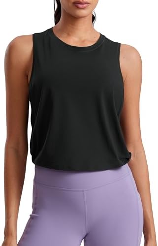 CRZ YOGA Pima Cotton Cropped Workout Tank Tops For Women - Sleeveless Sports Athletic Yoga Running Gym Crop Shirts