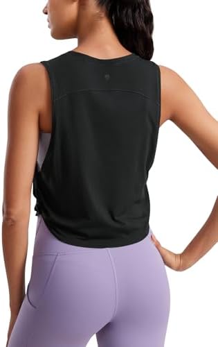 CRZ YOGA Pima Cotton Cropped Workout Tank Tops For Women - Sleeveless Sports Athletic Yoga Running Gym Crop Shirts