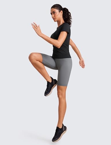 CRZ YOGA Seamless Workout Tops For Women Short Sleeve Athletic Tees Breathable Gym Running Yoga Shirts