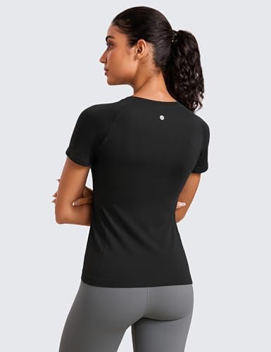 CRZ YOGA Seamless Workout Tops For Women Short Sleeve Athletic Tees Breathable Gym Running Yoga Shirts