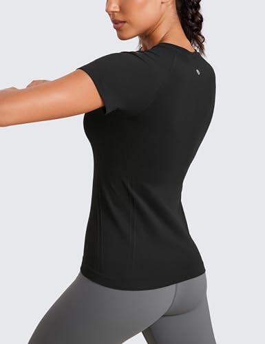 CRZ YOGA Seamless Workout Tops For Women Short Sleeve Athletic Tees Breathable Gym Running Yoga Shirts