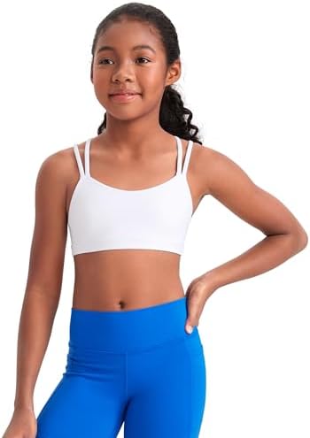 CRZ YOGA Softness Mold Girls Butterluxe Sports Bra - Double Spaghetti Strappy Scoop Neck for Training Yoga Dance Teens Kids