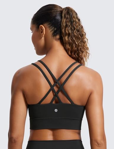 CRZ YOGA Softness Mold Womens Butterluxe Strappy Longline Sports Bra - Double Spaghetti Strap Workout Yoga Crop Top Athletic