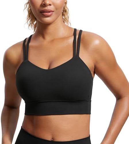 CRZ YOGA Softness Mold Womens Butterluxe Strappy Longline Sports Bra - Double Spaghetti Strap Workout Yoga Crop Top Athletic