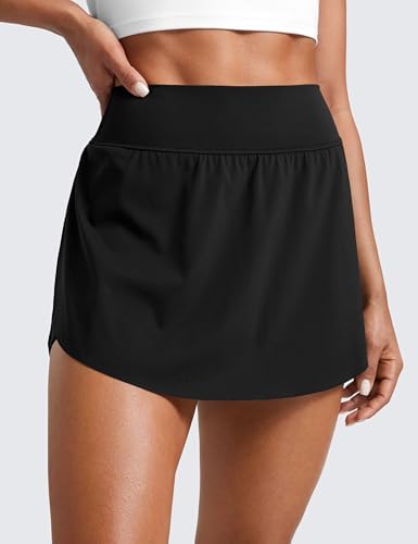 CRZ YOGA Tennis Skirts For Women High Waisted Side Slit Running Workout Athletic Mini A Line Skort With Pockets