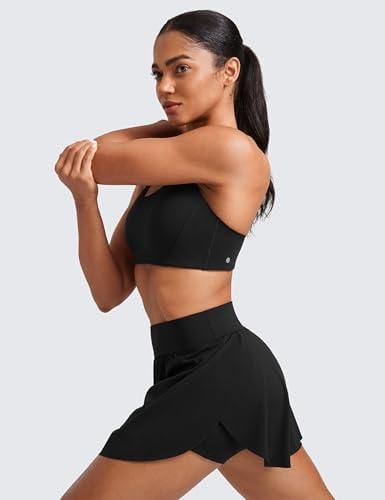 CRZ YOGA Tennis Skirts For Women High Waisted Side Slit Running Workout Athletic Mini A Line Skort With Pockets