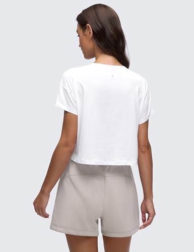 CRZ YOGA Women's Pima Cotton Workout Short Sleeve Shirts Loose Athletic Crop Tops Gym Casual Cropped T-Shirt