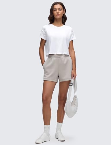 CRZ YOGA Women's Pima Cotton Workout Short Sleeve Shirts Loose Athletic Crop Tops Gym Casual Cropped T-Shirt