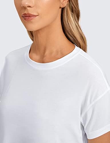 CRZ YOGA Women's Pima Cotton Workout Short Sleeve Shirts Loose Athletic Crop Tops Gym Casual Cropped T-Shirt