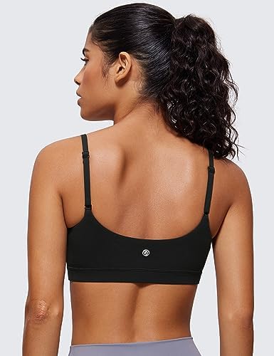 CRZ YOGA Womens Butterluxe Adjustable Spaghetti Strap Sports Bra - Scoop Neck Wireless Padded Yoga Workout Crop Top
