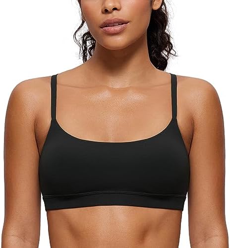 CRZ YOGA Womens Butterluxe Adjustable Spaghetti Strap Sports Bra - Scoop Neck Wireless Padded Yoga Workout Crop Top