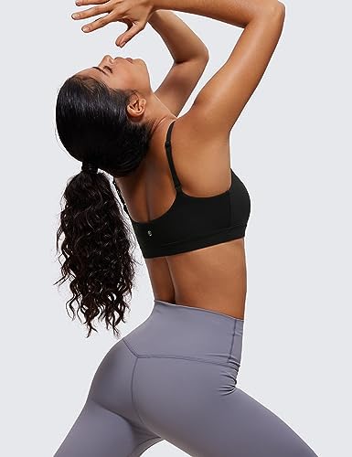 CRZ YOGA Womens Butterluxe Adjustable Spaghetti Strap Sports Bra - Scoop Neck Wireless Padded Yoga Workout Crop Top