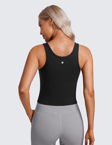 CRZ YOGA Womens Butterluxe Double Lined Workout Tank Tops Scoop Neck Racerback Cropped Casual Sleeveless Shirt